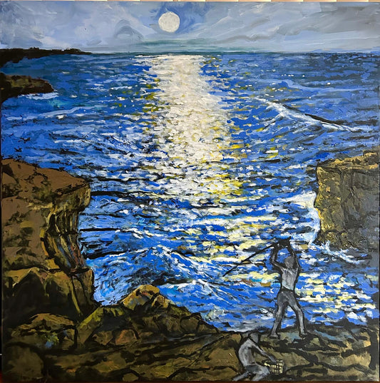 Rock Fishing in Moonlight